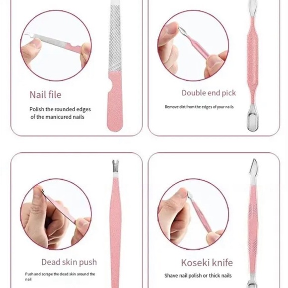 18pcs Nail Clippers Rose Gold Exfoliating Stainless Steel Set - Picture 4 of 8